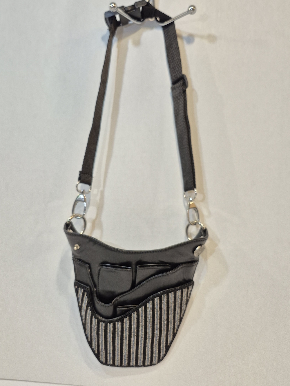 Pink Pewter Beaded Hip Bag Black Silver Faux Leather Festival Holster Belt Bag